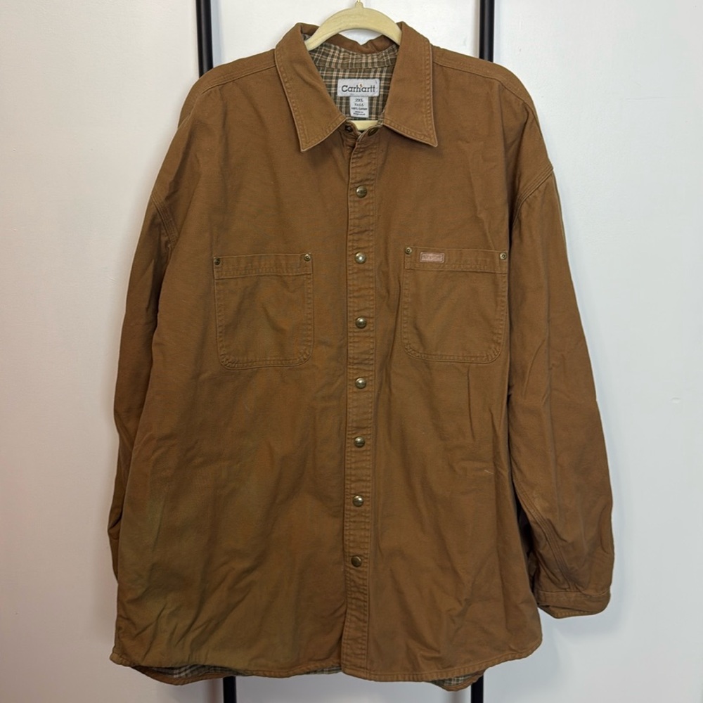Vintage 90s Carhartt Men Chore Coat Blanket Lined Beige Size XXL